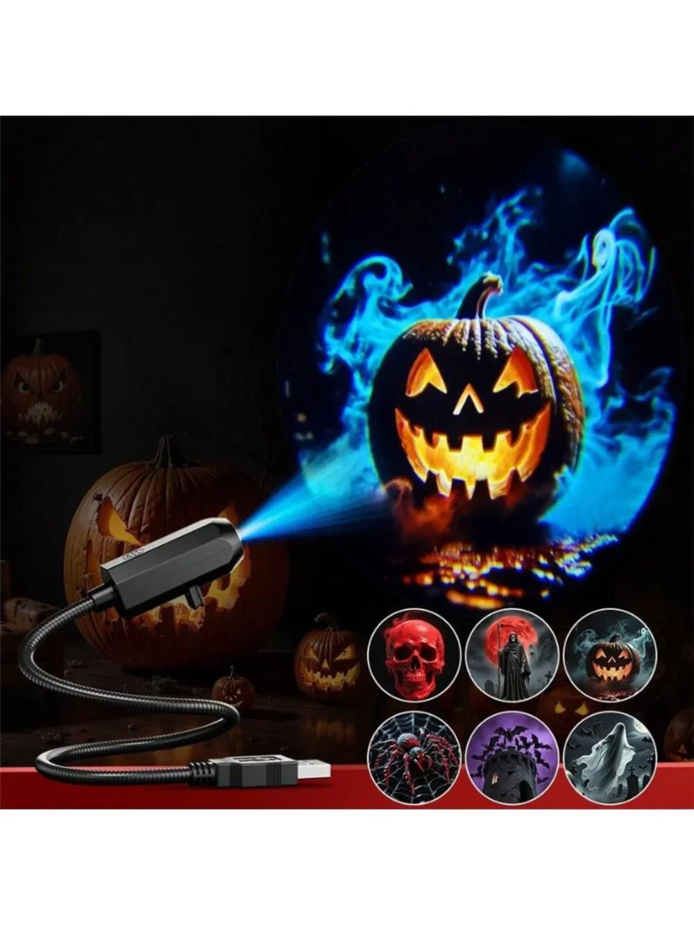 Halloween Projector, 6 Patterns USB Halloween Projector Lights, Background